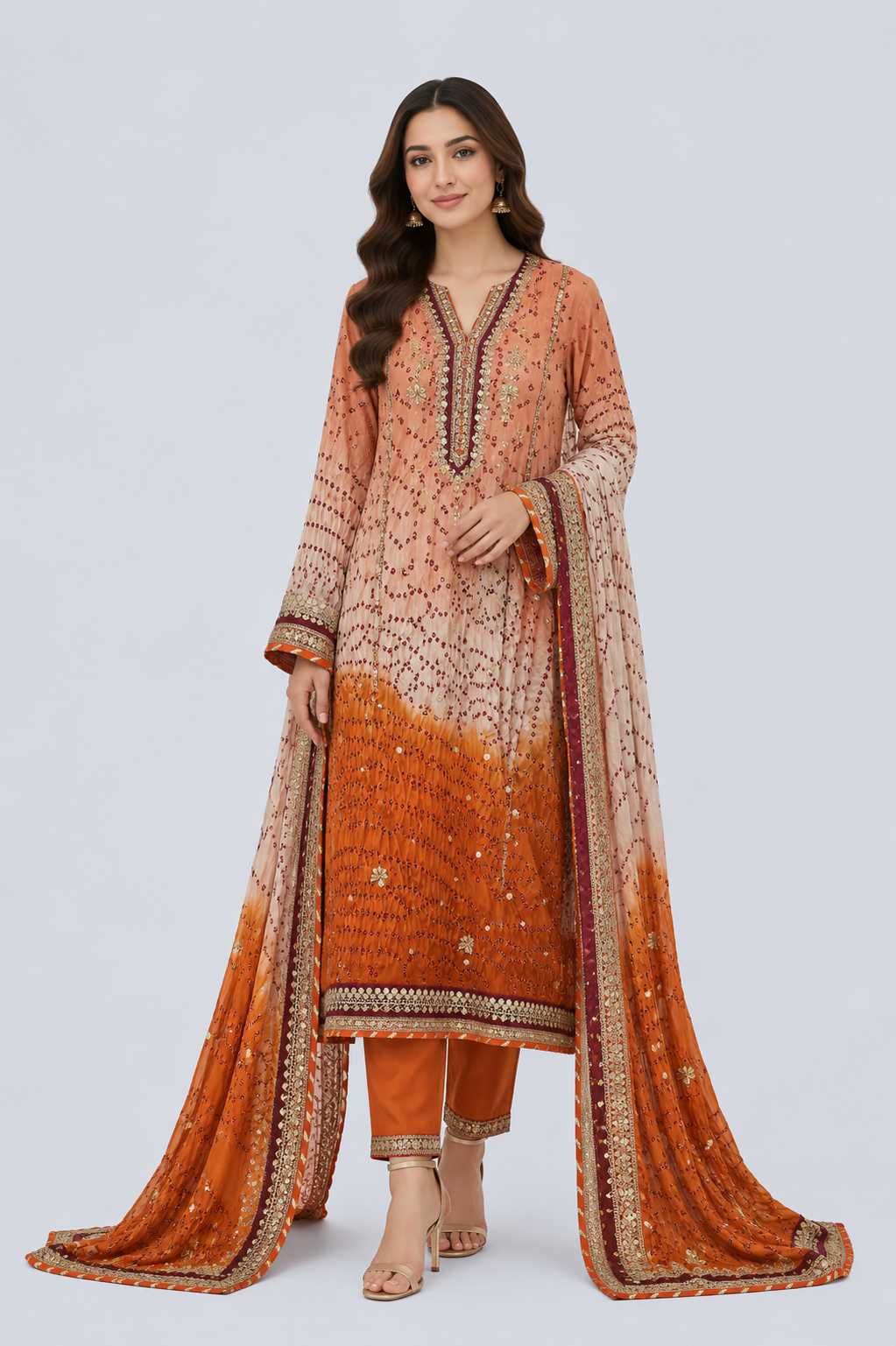 Peach Bloom Heritage Embroidered Ensemble
